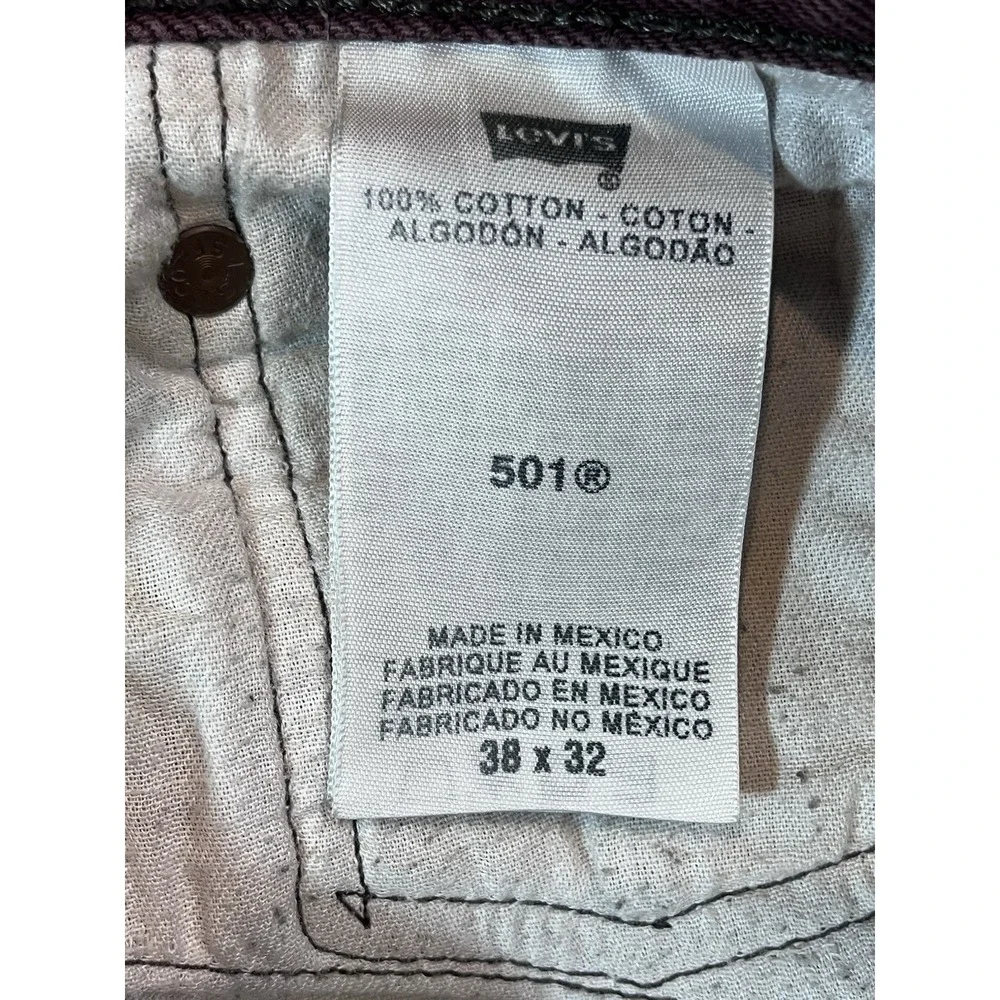 Levis 501 Jeans Men 38x32 Burgundy Wash Button Fly Straight‎ Leg Blank Tab